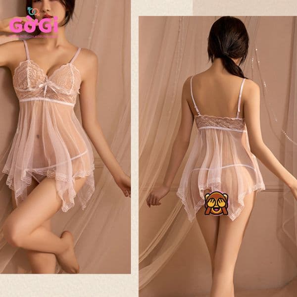 Váy ngủ sexy ren xuyên thấu 2 màu trắng đen